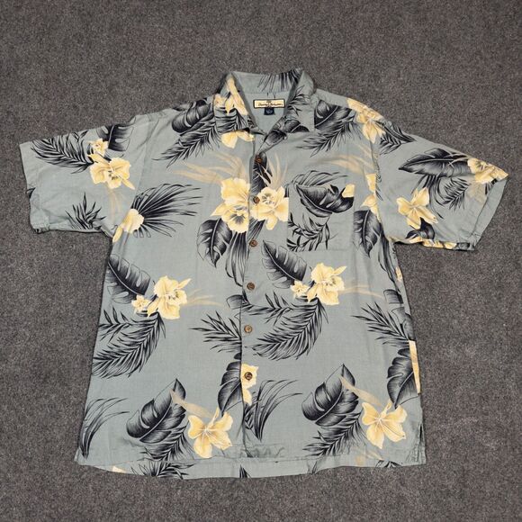 Tommy Bahama 100% Silk Aloha Hawaiian Floral Palm Button Shirt Large - Picture 2 of 5